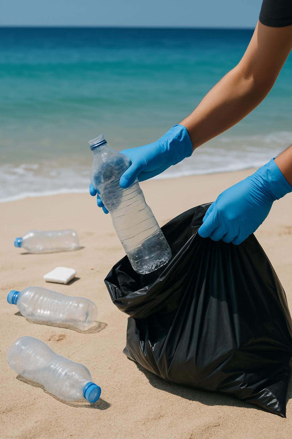 Beach cleanup removing plastic pollution